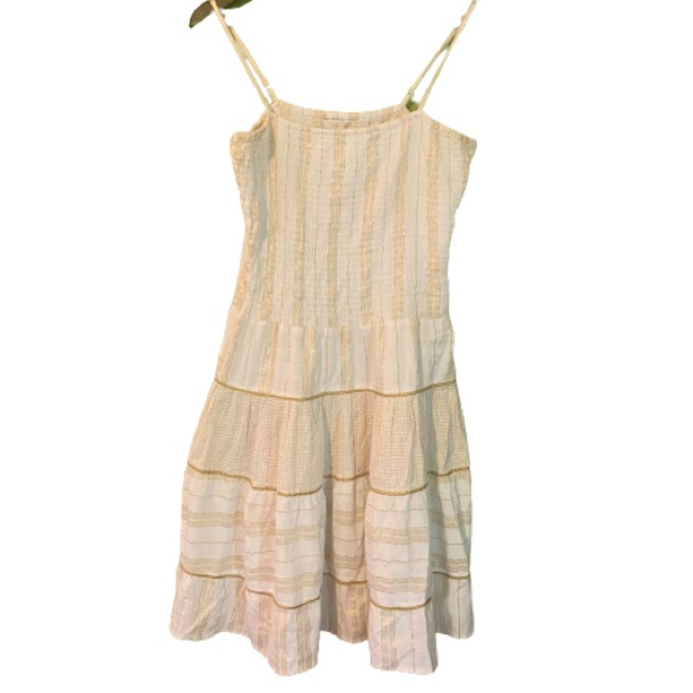 Anthropologie gauze cotton dress with gold trim
